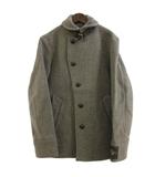 メルトンショートコート ショールカラー くるみボタン ウール 灰色 グレー 44 ■GY56