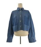 ローリーズファーム LOWRYS FARM デニムシャツ ショート丈 長袖 カットオフ コットン インディゴ ■GY56