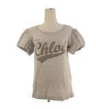 カットソー Tシャツ 半袖 パフスリーブ ロゴプリント コットン 灰色 グレー 40