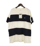 タグ付き パネル ショートスリーブ Tシャツ 半袖 ボーダー ロゴ刺繍 パイル生地 コットン ネイビー ホワイト L