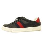 グッチ GUCCI 24SS エース ウェブストライプ スニーカー 757892 レザー 8 27cm 黒 ブラック ☆AA★