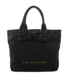 アンテプリマ ANTEPRIMA トートバッグ カバン キャンバス ワンハンド リボン装飾 スパンコール マグネット式開閉 ロゴ プリント 黒 ブラック /KB ■GY99