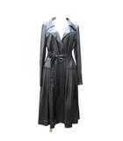 フォクシーニューヨーク FOXEY NEW YORK エコレザー ベルテッド コート ジャケット プリーツ パッチワーク スナップボタン 黒 ブラック 40 約M IBO71