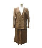 バーバリーズ Burberrys 美品 白タグ セットアップ 上下 スーツ ノーカラージャケット タイトスカート ダブルボタン ミドル丈 茶 ブラウン 0525