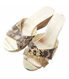 ジミーチュウ JIMMY CHOO 厚底 サンダル コルク ウェッジソール パイソン レザー 38.5 25.5cm ベージュ 0709 IBO73