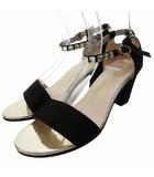 ジュゼッペザノッティデザイン GIUSEPPE ZANOTTI DESIGN ストラップサンダル ビジュー チャンキーヒール 38 黒 ブラック ゴールドカラー /OU