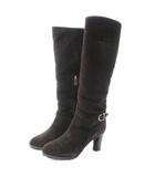 サルヴァトーレフェラガモ Salvatore Ferragamo ガンチーニ ロングブーツ シューズ ハイヒール スエード ダークブラウン 6.5 約24.5cm IBO47 0821