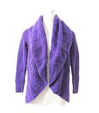 ラルフローレン RALPH LAUREN 美品 キッズ ケーブル コットン ニット カーディガン 長袖 前開き ボタンレス ショールカラー ロゴ刺繍 L(12/14) 紫 0808 IBO73 ☆AA★