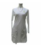 アディダス adidas タグ付き ワープニット 長袖スキッパー襟ワンピース ワンポイントロゴ 白 ホワイト L HG6977 0814