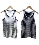 美品 タンクトップ ボーダー 胸刺繍 2点セット おまとめ 白 ホワイト 紺 ネイビー M 0903