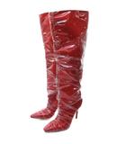 ジミーチュウ JIMMY CHOO × オフホワイト Off-White チュール ビニール ロングブーツ ポインテッドトゥ ハイヒール 赤 レッド 38 約24.5cm IBO81 1017