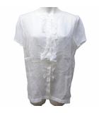 マックスマーラステュディオ Max Mara Studio ブラウス ラミー フリル シアー シフォン 半袖 42 約L 白 ホワイト IBO81 1104