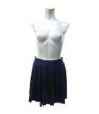 美品 プリーツ ミニスカート イージースカート 紺 ネイビー S 1106