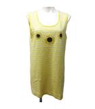 エスカーダ ESCADA ニットカットソー チュニック ボーダー ひまわり スパンコール シルク混 ノースリーブ 36 約S イエロー ベージュ 系 1106