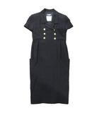 シャネル CHANEL ヴィンテージ ダブルブレスト ギャザーワンピース ロング丈 ココマーク 金ボタン 黒 ブラック 36 約Mサイズ ☆AA★ 1030