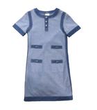 シャネル CHANEL 希少 美品 07P デニムトリムワンピース ニット地 カシシル カシミヤ シルク ココマークボタン インサイドアウト インディゴブルー 34 約S相当 P30368W03888 STK