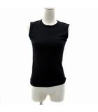 バーバリーブルーレーベル BURBERRY BLUE LABEL ニット カットソー ノースリーブ ラウンドネック ロゴ刺繡 38 M 黒 ブラック /YS26 IBO83