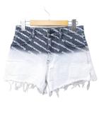 アレキサンダーワン ALEXANDER WANG ロゴ デニムショートパンツ カットオフ加工 フリンジ グラデーション ハイウエスト 26 ブラック ホワイト 系 IBO83 1109
