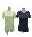 アディダス adidas タグ付き スポーツウエア Tシャツ カットソー 半袖 ラウンドネック ロゴプリント 2点セット おまとめ L 蛍光イエロー 紺 ネイビー /YS3