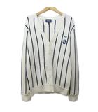 パーリーゲイツ PEARLY GATES ニット カーディガン ストライプ ロゴ ワッペン ウール 4 約M ベージュ ネイビー 系 IBO84 1123