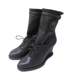 ボッテガヴェネタ BOTTEGA VENETA イントレチャート ショートブーツ ウェッジソール レザー ステッチ レースアップ 36 約23cm 茶 ブラウン IBO84 1120