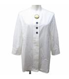 バレンシアガ BALENCIAGA 2015 アレキサンダーワン期 チュニックシャツ ブラウス ノーカラー 飾ボタン 7分袖 34 約XS 白 ホワイト IBO84 1122