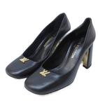 ルイヴィトン LOUIS VUITTON 25SS スウィング パンプス LVツイスト ロゴ 装飾 ラムレザー チャンキーヒール 37 1/2 約24.5cm 黒 ブラック ■MNK3 1204