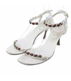 グッチ GUCCI サンダル シェリーライン チェーン ストラップ レザー ハイヒール 35 1/2 C 約22.5cm 白 ホワイト ■MNK3 1204