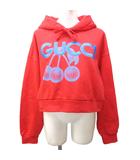 グッチ GUCCI タグ付 23AW クロップド パーカー フーディ スウェット ロゴ 刺繍 チェリー プリント 776910 M 赤 レッド 1202