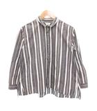 グリーンレーベルリラクシング ユナイテッドアローズ green label relaxing シャツ 麻 リネン グレー 白 ホワイト ストライプ柄 /NL ■YHS9