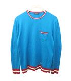 ニット セーター シルク混 ロゴ刺繍 クルーネック 3 約L 青緑 系 1213