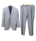 バーバリー ロンドン BURBERRY LONDON セットアップ スーツ ヘリンボーン ウール シルク混 テーラードジャケット パンツ 背抜き 2B 約L 灰 グレー IBO85 1212