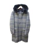 美品 ファー チェック ロングコート ダブルジップ ウール グレー Mサイズ 1220