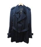 バーバリーブラックレーベル BURBERRY BLACK LABEL トレンチコート ジャケット キルティングライナー付 中綿 裏地 チェック ダブル ロング L 紺 ネイビー 0105