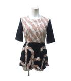 スポーツマックス マックスマーラ SPORT MAX チュニック ワンピース ミニ バックジップ 総柄 ベージュ 黒 ブラック 36 約S IBO87 0109