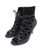 ジミーチュウ JIMMY CHOO ブーツ サンダル レザー 切替 スエード レースアップ ストラップ ハイヒール 37 1/2 約24.5cm 黒 ブラック IBO87 0111