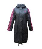 アディダス adidas ベンチコート 中綿ジャケット ロング ロゴ 刺繍 フード S 黒 ブラック IBO87 0110