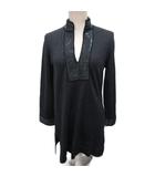 トリーバーチ TORY BURCH ニット セーター 長袖 スタンドカラー ロング丈 ラインストーン ビジュー メリノウール M ダークグレー 41113187 IBO87