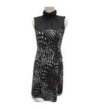 カールラガーフェルド KARL LAGERFELD ワンピース ノースリーブ スタンドカラー ミモレ ロング 総柄 11 黒 ブラック マルチカラー 9154-11009 IBO87