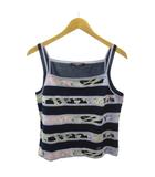 レオナール LEONARD 美品 タンクトップ 花柄 ボーダー シルク LL 紺 紫 ネイビー パープル 0117 IBO87