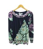 レオナール LEONARD PARIS カットソー 花柄 絹 シルク 長袖 48 紺 ネイビー 0117 IBO87