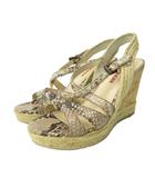 プラダ PRADA サンダル シューズ ウェッジソール パイソン柄 レザー 36 23.0cm ベージュ 0126 IBO87