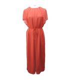 アドーア ADORE 美品 22SS ドライライトジョーゼット シフォンレイヤードワンピース ギャザー 半袖 ロング 38 約M オレンジ IBO57 0204