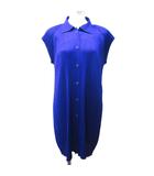 プリーツプリーズ PLEATS PLEASE イッセイミヤケ 美品 シャツワンピース フレンチスリーブ ひざ丈 4 約XL 青紫 パープル 系 PP03-JT128 ■GY09 0204