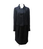 ヴァレンティノ ヴァレンチノ  VALENTINO HIVER2008 セットアップ スカートスーツ ツイード モヘア ウール混 ジャケット 飾りボタン ロング 10 約L 黒 ブラック IBO89 0301