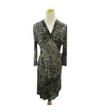 マックスマーラ MAX MARA 美品 ワンピース 総柄 長袖 ロング丈 40 黒 白 ブラック ホワイト 0207 IBO89