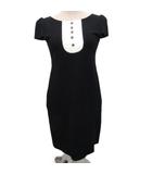 フォクシー FOXEY ワンピース 半袖 ひざ丈 38 黒 ブラック 白 ホワイト 27407-KA0FA104NM IBO89