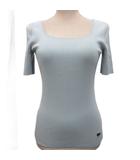 フォクシー FOXEY ニット セーター 半袖 ロゴ金具 38 水色 27682-KATFA129NM IBO89