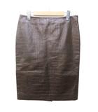 Sマックスマーラ 'S Max Mara レザースカート クロコ型押し ひざ丈 38 約S 茶 ブラウン IBO89 0213