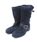 ジミーチュウ JIMMY CHOO ムートンブーツ ショートブーツ 裏ボア スエード ベルト 38 約25cm 紺 ネイビー IBO89 0215